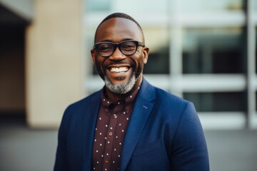 Obraz premium Portrait of a smiling african american businessman wearing eyeglasses outdoors