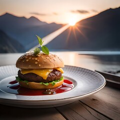 hamburger on a plate garneted by AI