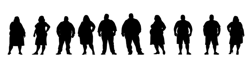 vector illustration. Silhouettes of overweight people. Big set of married couples.