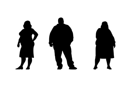 vector illustration. Silhouettes of overweight people. Big set of married couples.