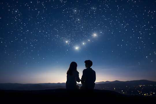 couple stargazing under sky light