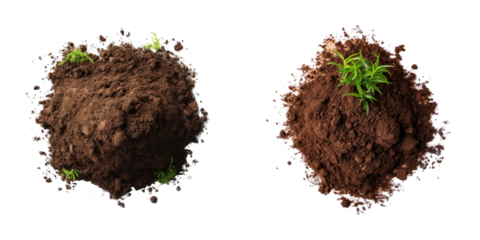 Grassy dirt heap on transparent background from above
