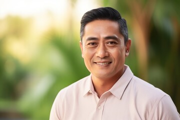 Portrait of a happy mature asian man smiling at the camera