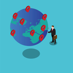 Global business expansion, open company branches isometric 3d vector concept for banner, website, illustration, landing page, etc