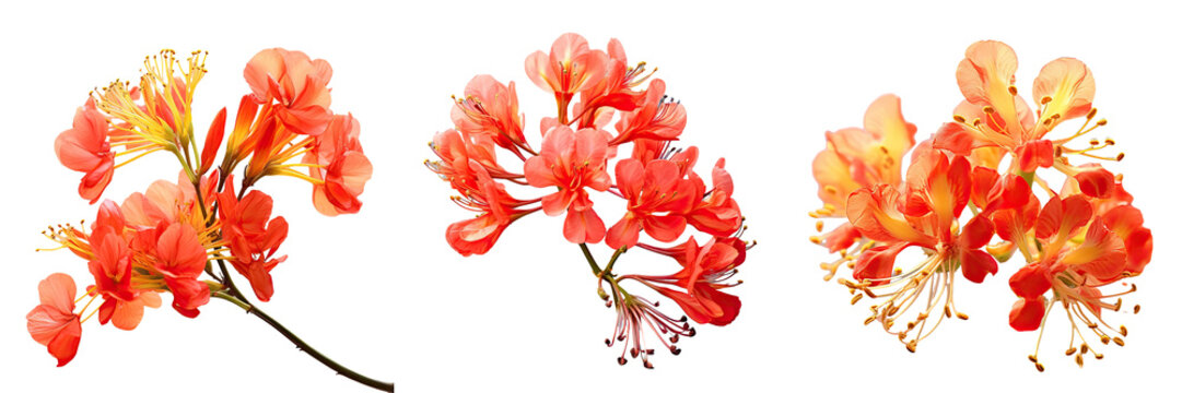 The flower names Caesalpinia pulcherrima and Delonix regia have a subject blur