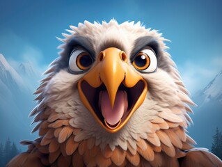 Fototapeta premium a cute and happy eagle with eyes wide open in cartoon style