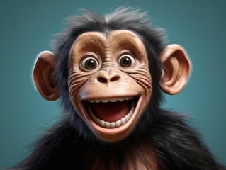 a cute and happy chimpanse with eyes wide open in cartoon style