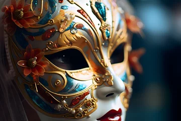 Fotobehang person wearing a beautifully decorated carnival mask © AGSTRONAUT