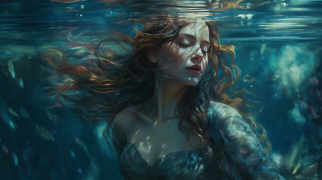 Closeup of beautiful woman underwater