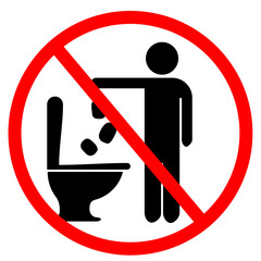 Do not litter in toilet icon, Keep clean sign, Prohibition icon sticker for area places, Isolated on white background, Flat design vector illustration