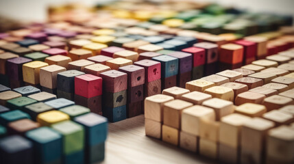 Multicolored pencils with wooden blocks on white background.