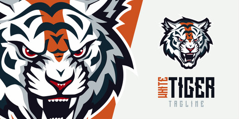 Modern White Tiger Logo Mascot: Unleash Creativity with Vector Illustration Graphic for Logo, Sport, Esport, Icon, Design, Poster, and Flyer