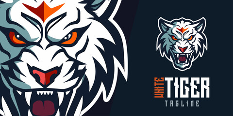 Modern White Tiger Logo Mascot: Inspire with Striking Vector Illustration Graphic for Logo, Sport, Esport, Icon, Design, Poster, and Flyer