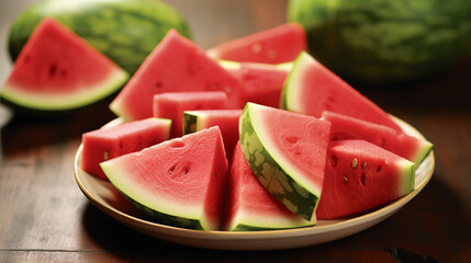 Slices of watermelon on a plate, close-up