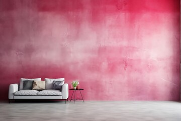 Interior of modern living room with pink wall and sofa 3D rendering