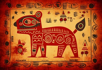 African symbols on grunge orange background