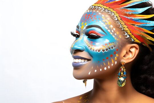 women with carnival themed face paint and body