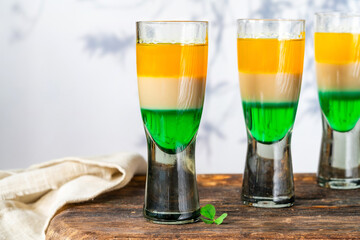 Irish flag shots - traditional St Patricks Day layered alcoholic drinks