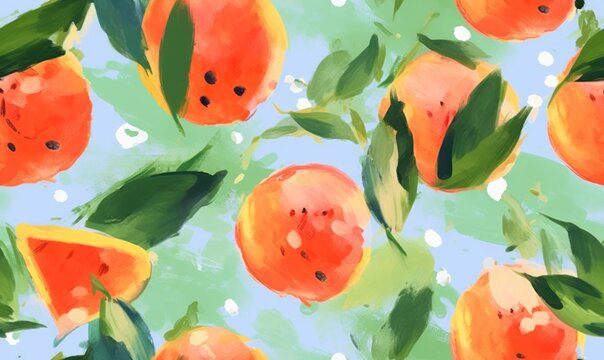 Watermelon brightly pattern. Sweety fruits wallpaper. For fabric design. Created with generative AI tools