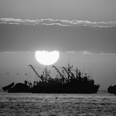 ship in the sea sunset look travel landscape 