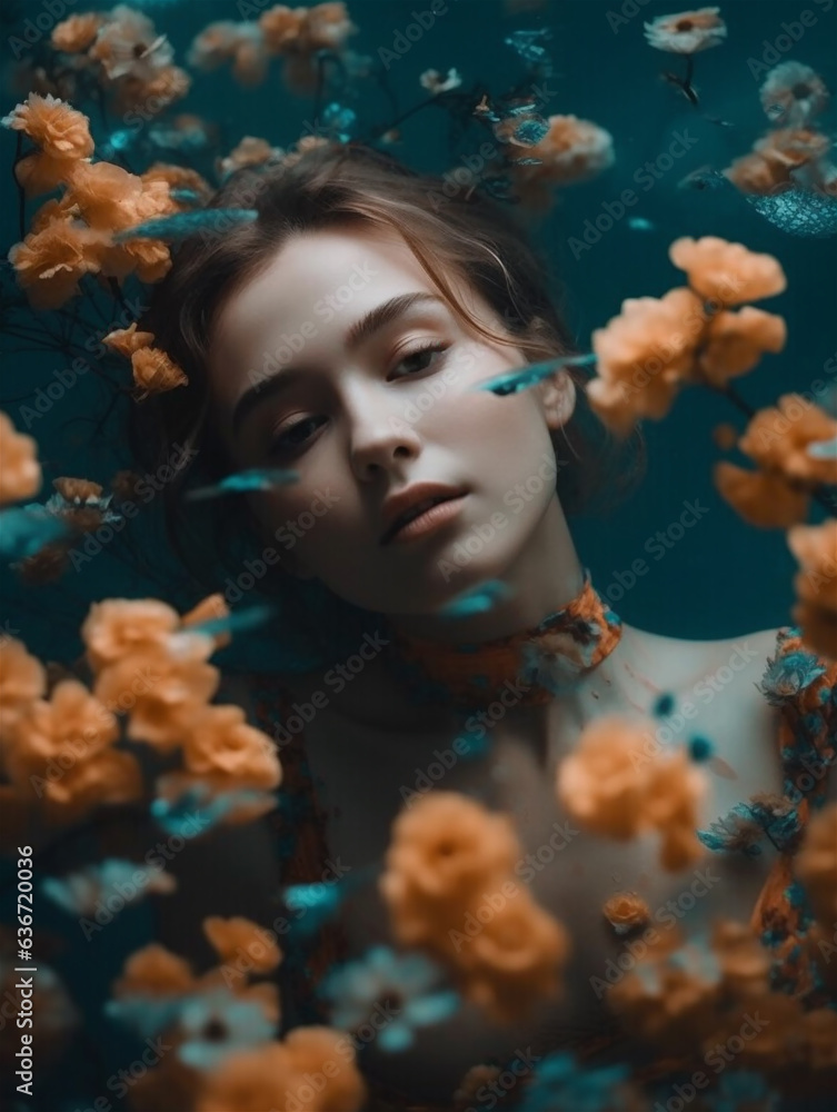 Poster portrait of a woman under water