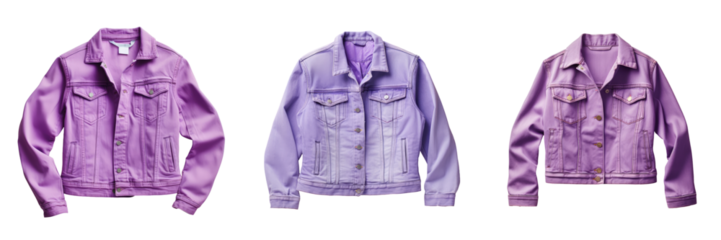 Purple jacket made of basic denim on a transparent background