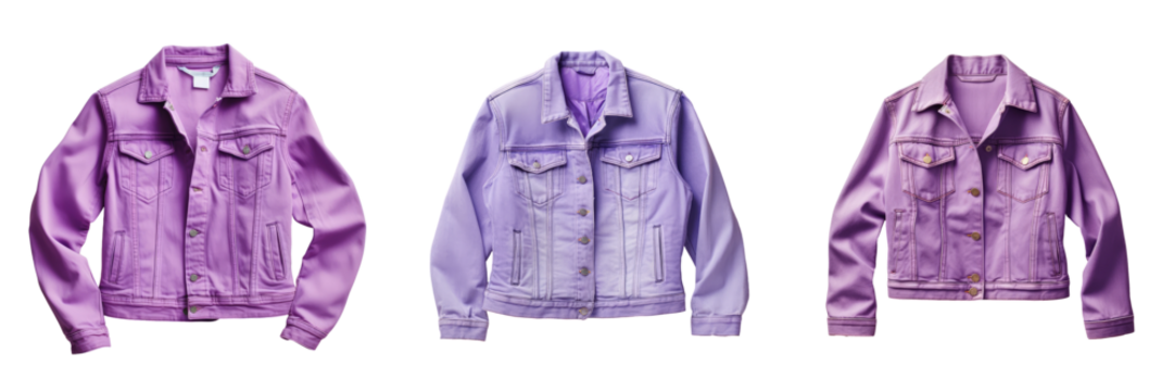 Purple jacket made of basic denim on a transparent background