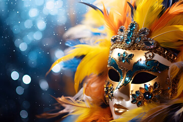 carnival mask with feathers glitter