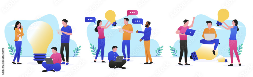 Leinwandbilder business idea workshop collection - set of vector illustrations with office people working on innova