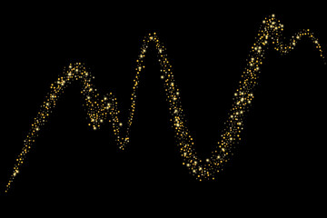 Gold glitter confetti on a black background. Shiny particles scattered, sand. Decorative element. Luxury background for your design, cards, invitations, vector