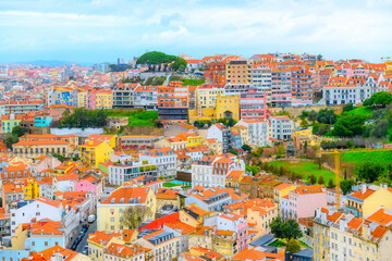 Lisbon cityscape, aerial view in Portugal
