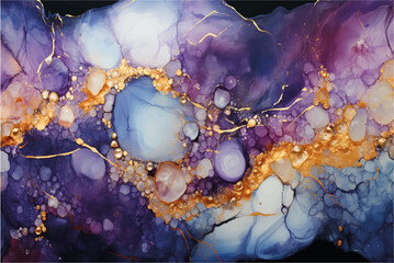 Art & Illustration,violet green gold white epoxy resin art decorated with natural stones and turmalin druza cristals, website background,Generate Aİ