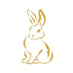 Gold rabbit, gold linear icon, rabbit illustration, isolated on white background, rabbit symbol