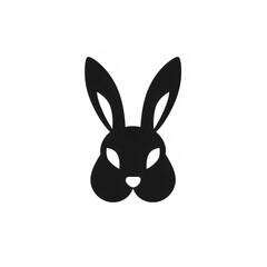 Silhouette of a rabbit isolated on white background, rabbit face, rabbit mask, rabbit illustration