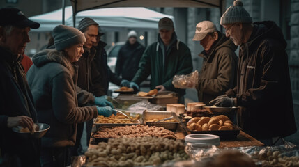 Volunteers prepare food for the homeless.