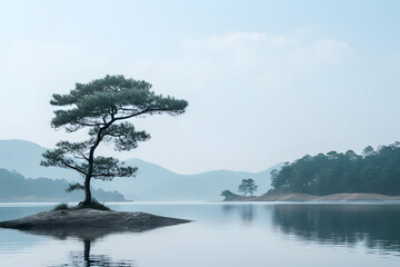 peaceful landscape with a calm lake