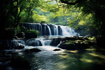 A tranquil waterfall or flowing