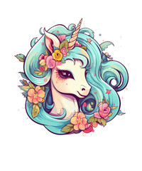 Comic Unicorn With Flowers In Hair