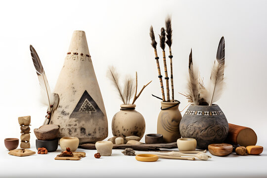 A collection of traditional Native American artifacts