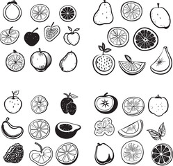 vector foods fruits mix pattern icons set illustrations