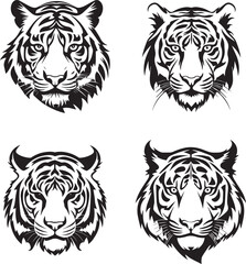 Tiger Leopard face logo style elements pack black outlined tattoo style