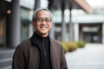 Fototapeta premium Portrait of a happy asian senior man with eyeglasses