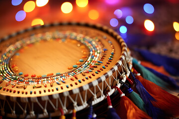 Close up of a Native American hand drum
