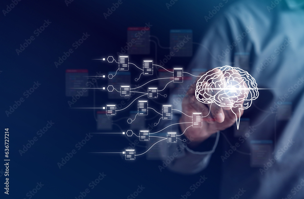 Aufkleber Businessman using ai technology for data analytics, Artificial Intelligence generate. Futuristic technology, robot in online system. Business in future to invest and develop corporate concept.