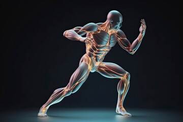 Muscular system dancing on background. Healthy lifestyle and fitness concept.AI generated