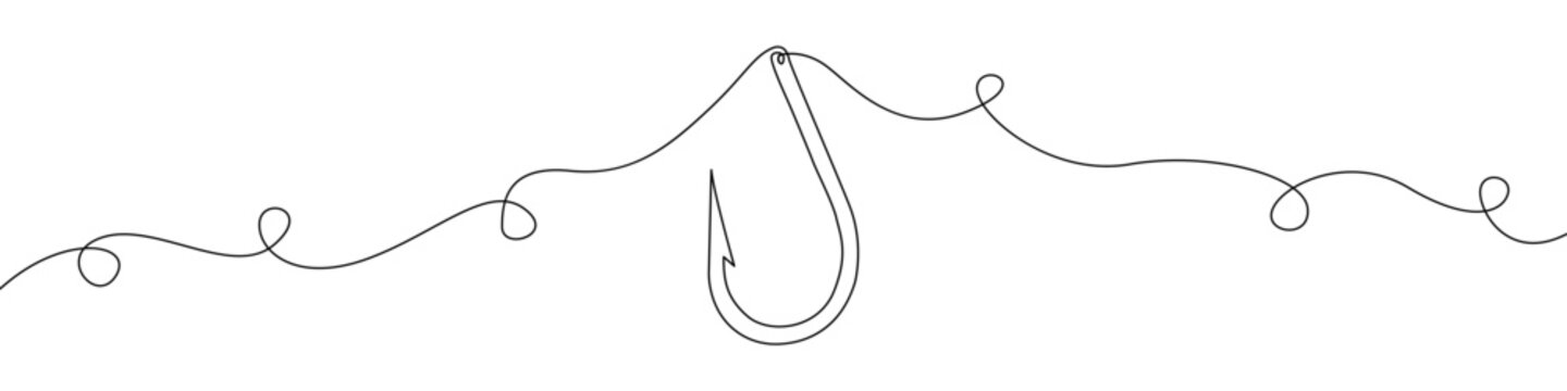 Fishing hook drawn in a continuous line vector icon. Fishing hook are drawn in one line. A sign Fishing hook. Continuous line design of Fishing hook icon.