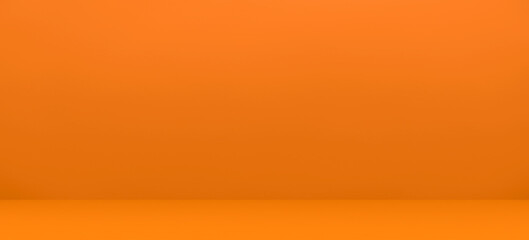 Empty orange concrete wall with orange wood floor room studio texture background. The concept of summer holiday backdrop background for product display presentation. Golden orange mockup backdrop.