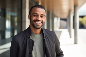 Fototapeta premium Portrait of a smiling african american businessman in office building