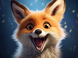 Obraz premium a cute and happy fox with eyes wide open in cartoon style