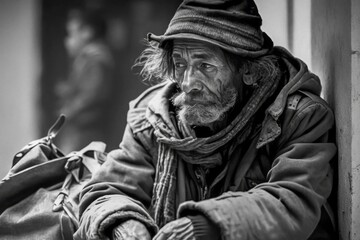 old man sitting on a street, ai generated, Generative AI